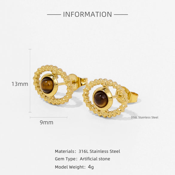 Earrings Mixed Material Inlaid Ruby Geometric Flower Electroplated For Women