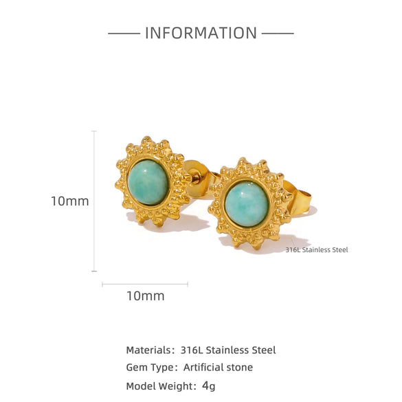 Earrings Mixed Material Inlaid Ruby Geometric Flower Electroplated For Women