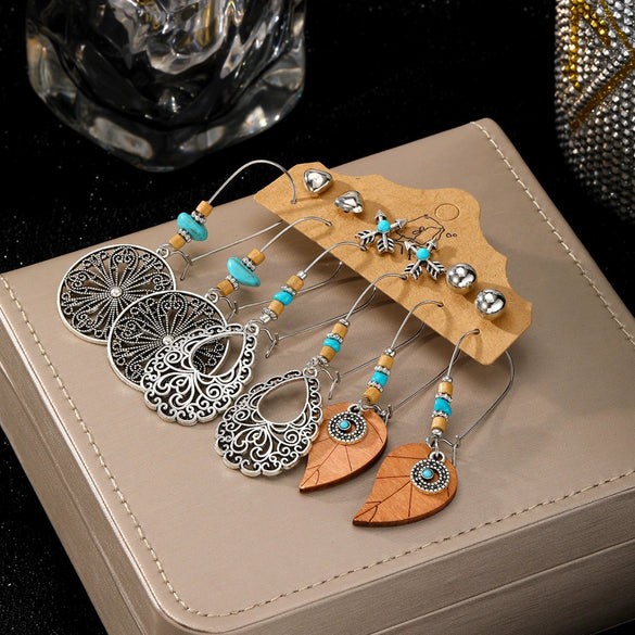 Earrings Mixed Materials Alloy Distressed Leaves Bohemian Style