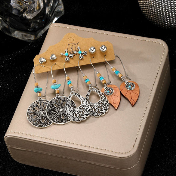 Earrings Mixed Materials Alloy Distressed Leaves Bohemian Style