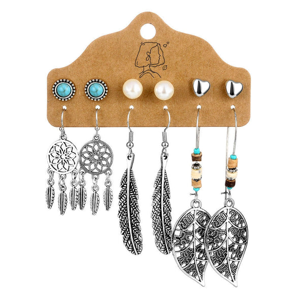 Earrings Mixed Materials Alloy Distressed Leaves Bohemian Style