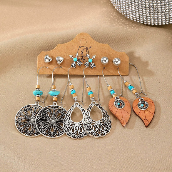 Earrings Mixed Materials Alloy Distressed Leaves Bohemian Style