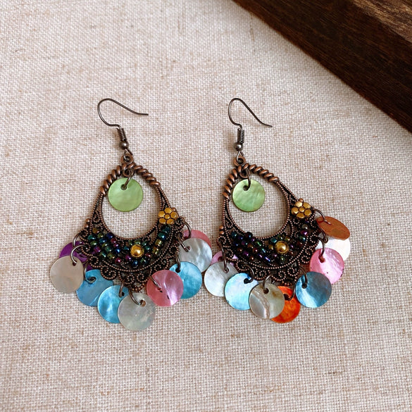 Earrings Mixed Materials Flower Geometric Electroplating Bohemian Seaside Resort Style