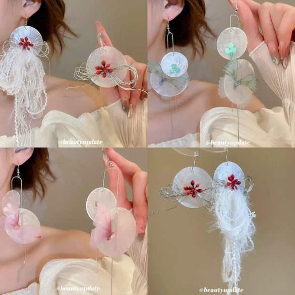 Earrings Mixed Materials Geometric Zircon Butterfly Tassel