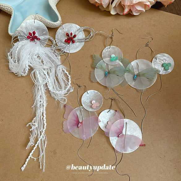 Earrings Mixed Materials Geometric Zircon Butterfly Tassel