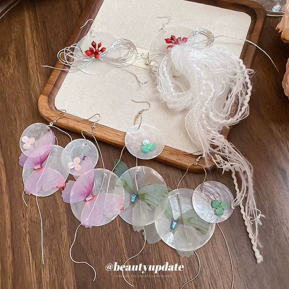 Earrings Mixed Materials Geometric Zircon Butterfly Tassel