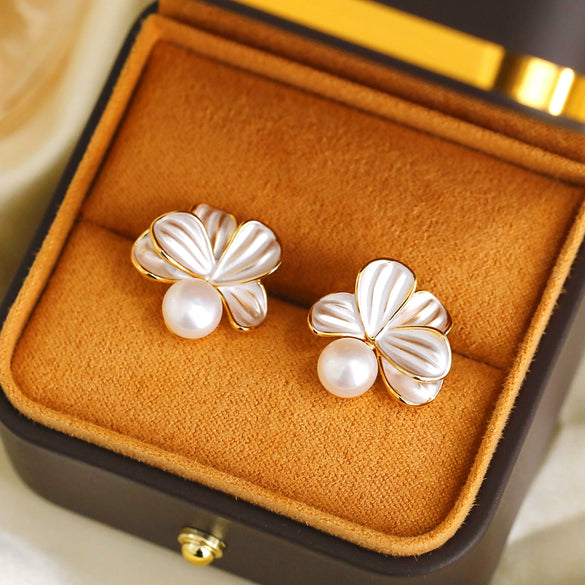 Earrings Natural Freshwater Pearl Copper Geometric Electroplating For Women