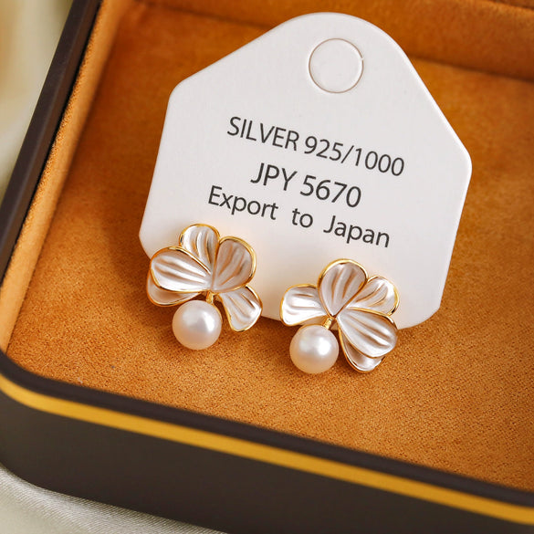 Earrings Natural Freshwater Pearl Copper Geometric Electroplating For Women