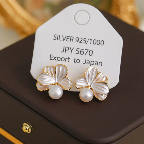 Earrings Natural Freshwater Pearl Copper Geometric Electroplating For Women