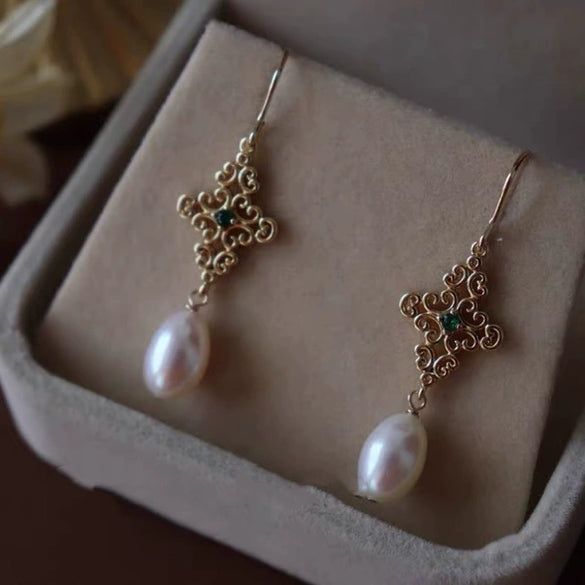 Earrings Natural Freshwater Pearl Drop Shape 14K Gold Plated Copper