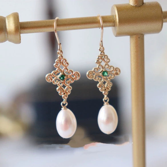 Earrings Natural Freshwater Pearl Drop Shape 14K Gold Plated Copper