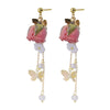 Earrings Natural Freshwater Pearl Forest Style Retro Butterfly Flower Shape Purely Handmade For Women