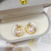 Earrings Natural Freshwater Pearl Retro Oblate Flat Round Bun Round 18K Goldfilled Sterling Silver For Women