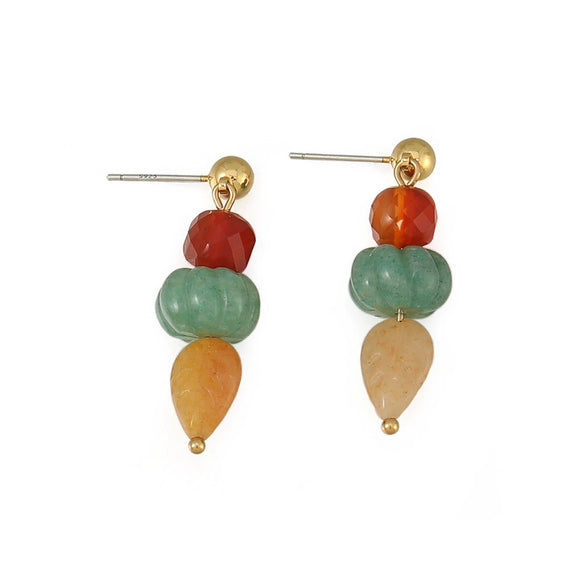 Earrings Natural Stone Red Aventurine Green Aventurine Red Agate Geometric Handmade Original Design