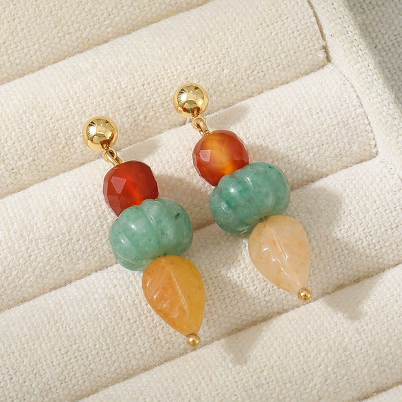 Earrings Natural Stone Red Aventurine Green Aventurine Red Agate Geometric Handmade Original Design