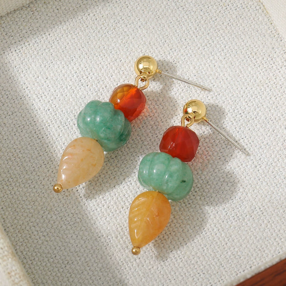 Earrings Natural Stone Red Aventurine Green Aventurine Red Agate Geometric Handmade Original Design