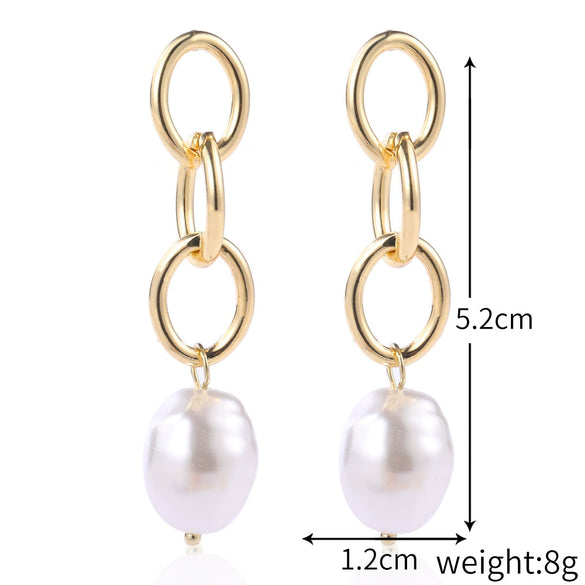 Earrings Pearl Chain Retro Geometric Metal Electroplated For Women