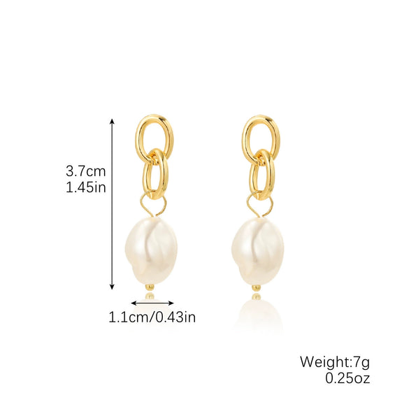 Earrings Pearl Chain Retro Geometric Metal Electroplated For Women