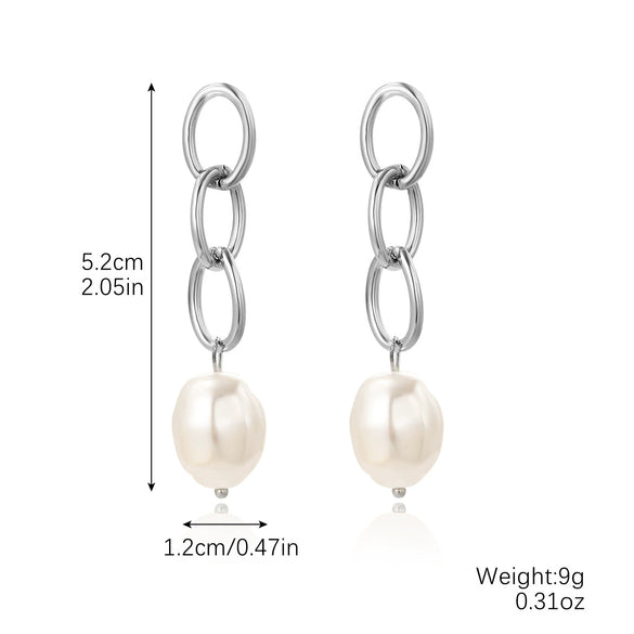 Earrings Pearl Chain Retro Geometric Metal Electroplated For Women