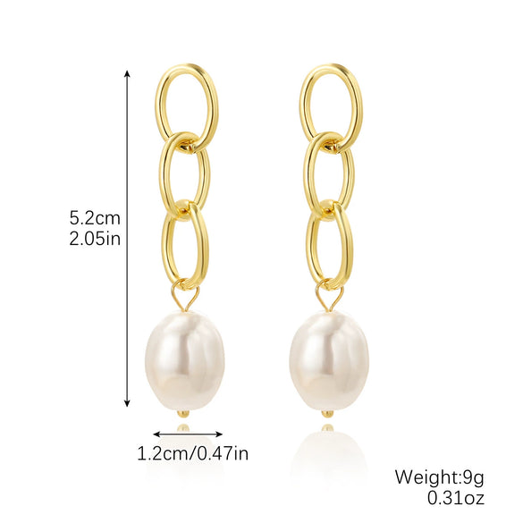 Earrings Pearl Chain Retro Geometric Metal Electroplated For Women