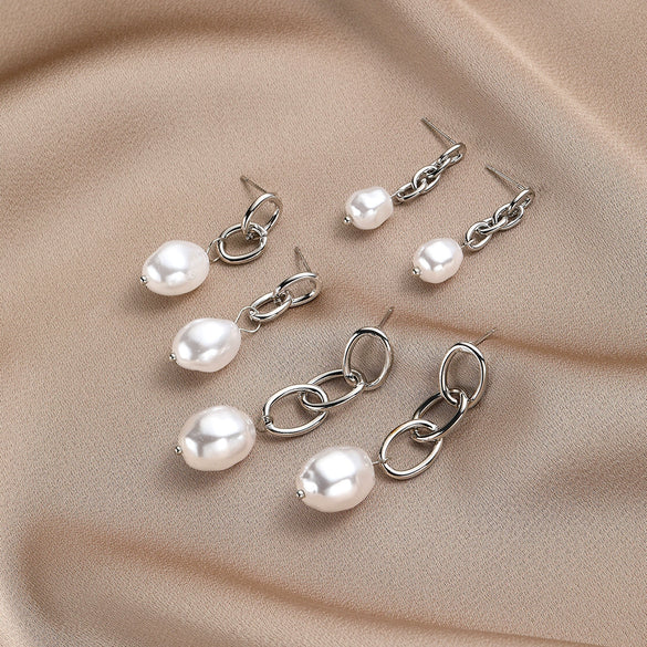 Earrings Pearl Chain Retro Geometric Metal Electroplated For Women