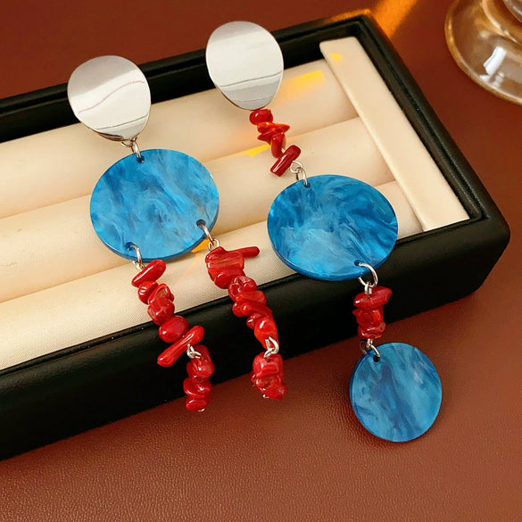 Earrings Plastic Resin Geometric Electroplating Oval Sequin Asymmetric Tassel Retro Ethnic Style Women's