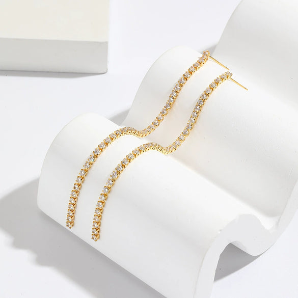 Earrings S925 Silver Copper 18K Geometric Long Tassel Small Square Zircon Diamond