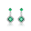 Earrings S225 Silver Cultured Emerald Inlaid With Square Gemstone Geometric Elegant Style