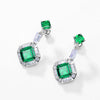 Earrings S225 Silver Cultured Emerald Inlaid With Square Gemstone Geometric Elegant Style