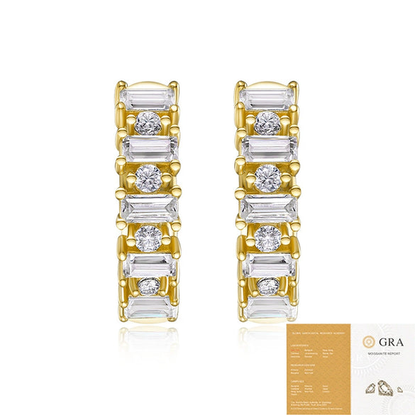 Earrings S925 Silver Geometric Moissanite Synthetic Carbon Silicon Stone Set With Diamonds Simple Style Women's