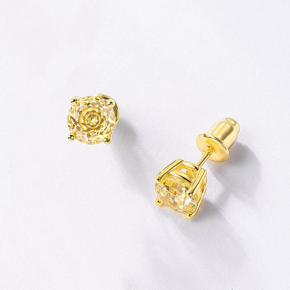 Earrings S925 Silver Inlaid Color Zirconium Geometric Simple Diamond Style