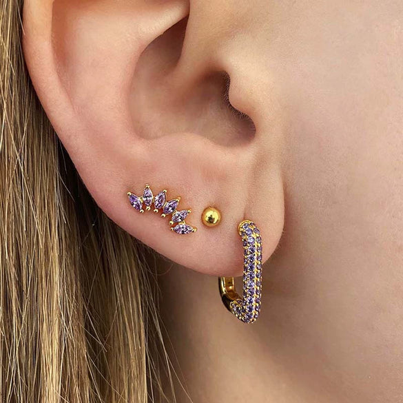 Earrings S925 Silver Needle Copper Crown Geometric Ins Style Electroplating