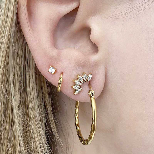 Earrings S925 Silver Needle Copper Crown Geometric Ins Style Electroplating