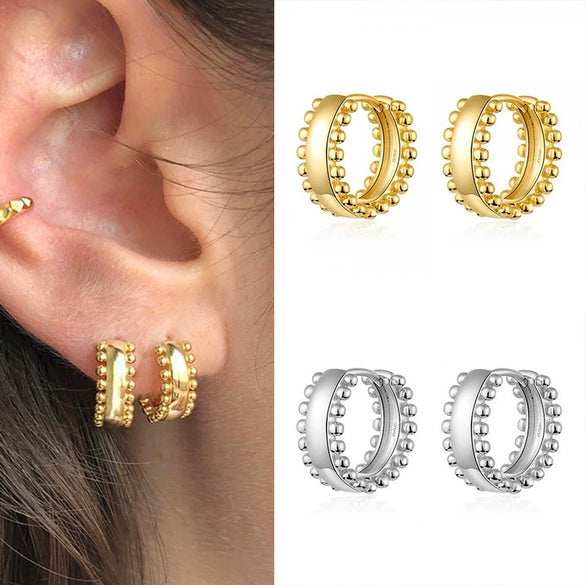 Earrings S925 Silver Needle Copper Geometric Round Bead Electroplating Design For Men And Women