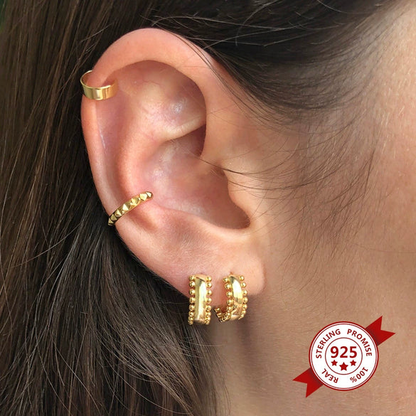 Earrings S925 Silver Needle Copper Geometric Round Bead Electroplating Design For Men And Women