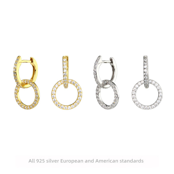 Earrings S925 Sterling Silver Geometric Zircon Inlaid