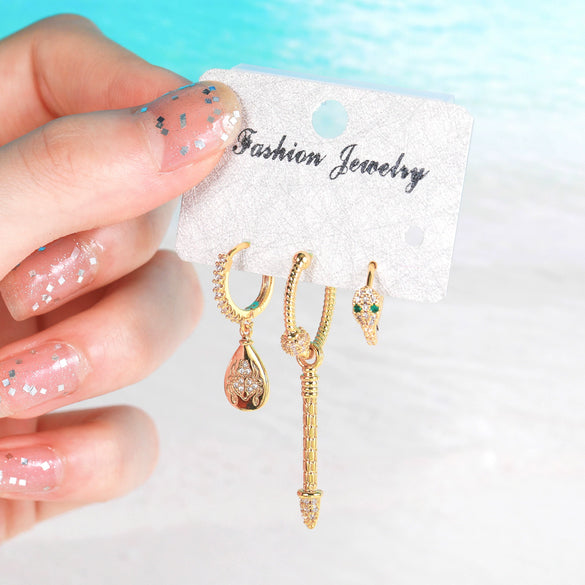 Earrings Set Brass Zircon Geometric Style For Women