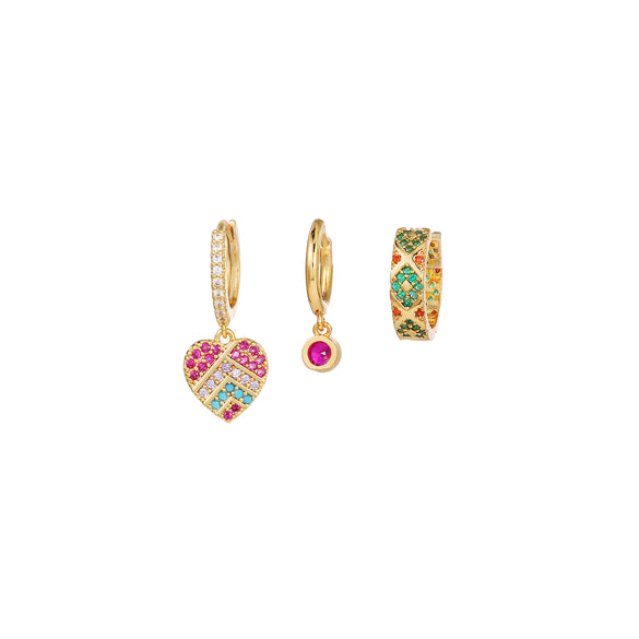 Earrings Set Brass Zircon Geometric Style For Women