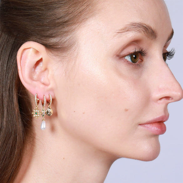 Earrings Set Brass Zircon Geometric Style For Women