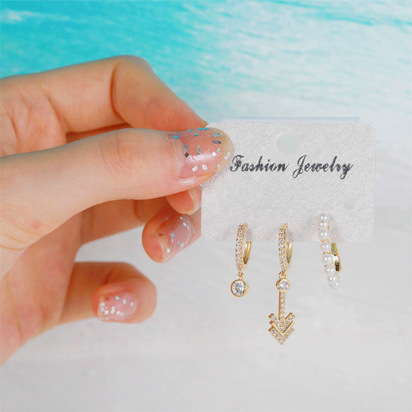 Earrings Set Brass Zircon Geometric Style For Women