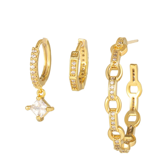 Earrings Set Brass Zircon Inlaid Geometric Fashion Artistic Women's