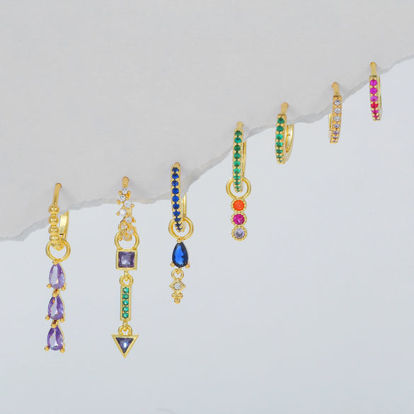 Earrings Set Copper Geometric Inlaid Zircon For Women