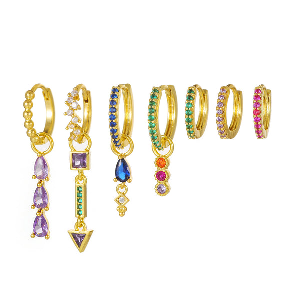 Earrings Set Copper Geometric Inlaid Zircon For Women