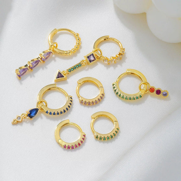 Earrings Set Copper Geometric Inlaid Zircon For Women