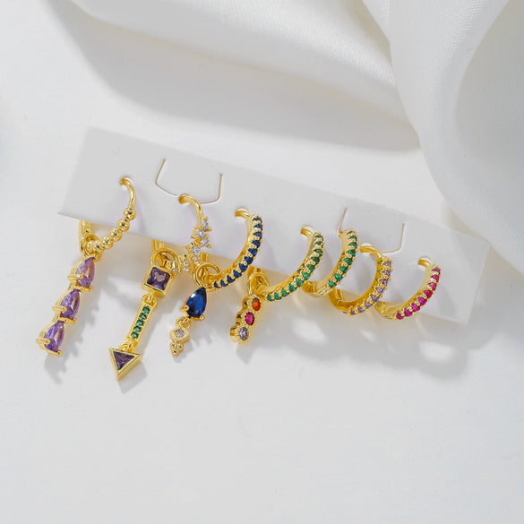 Earrings Set Copper Geometric Inlaid Zircon For Women