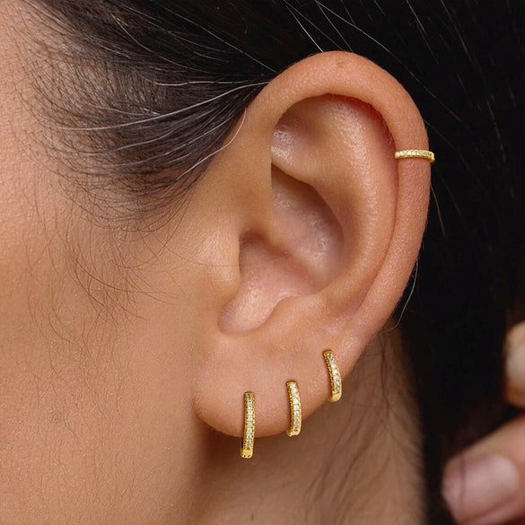Earrings Set Gold Plated Copper Cubic Zirconia Inlaid Geometric Style Electroplated For Women