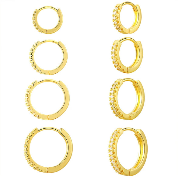 Earrings Set Gold Plated Copper Cubic Zirconia Inlaid Geometric Style Electroplated For Women
