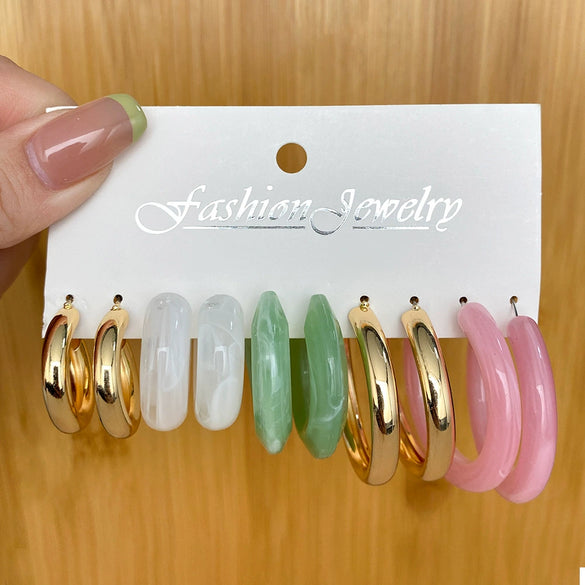 Earrings Set Mixed Material Alloy Cartoon Style With Letter Design And Oil Treatment