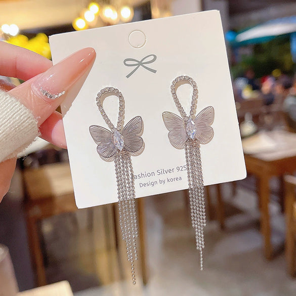 Earrings 925 Silver Copper Butterfly Insect Zirconia