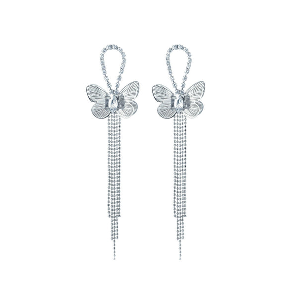 Earrings 925 Silver Copper Butterfly Insect Zirconia